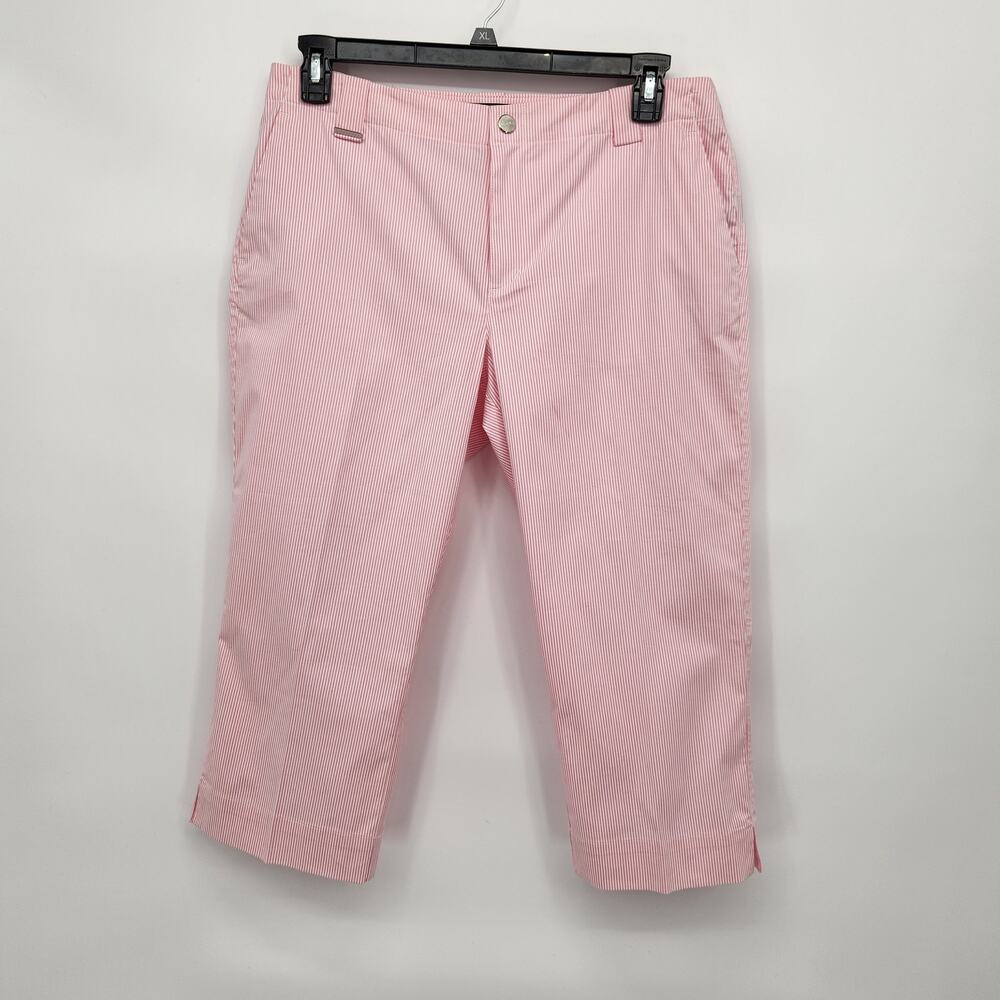 Ralph‎ Lauren L-RL Lauren Active Pink & White Pinstripe Capri Pants Women's 12